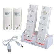 Charging Dock For Nintendo Wii Controller & Wii U Remote - Dual Charger Charging Dock with 2x Rechargeable 2800 mAh Battery, White