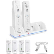 For Nintendo Wii U Dual Remote Controller Charger Charging Dock Station + 4x Rechargeable Replacement Battery Pack Accessories Bundle, White