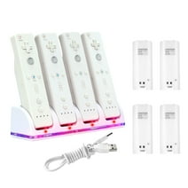 For Nintendo Wii U Quad Remote Controller Charger Charging Dock Station + 4x Rechargeable Replacement Battery Pack Accessories Bundle, White