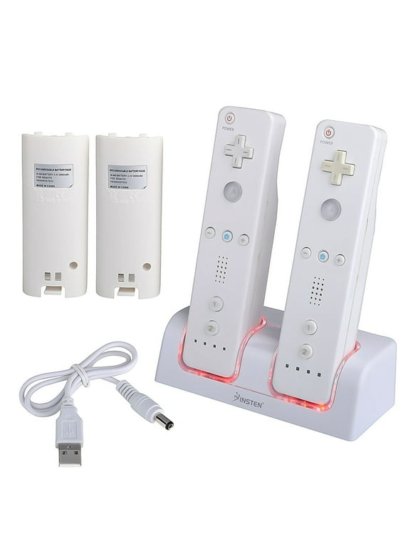 For Nintendo Wii U/ Wii Controller & Wii Remote - Dual Charger Charging Dock with 2x Rechargeable 2800 mAh Battery, White