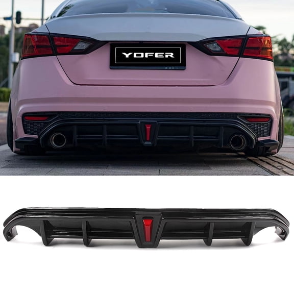 For Nissan Altima 2019-2023 Car Rear Bumper Diffuser Lip Kit W/ LED Light Gloss Black