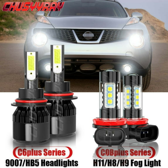 For Nissan Juke 2011-2014 - 4x 6000K LED Headlight Hi/Lo Beam + Fog Light Bulbs