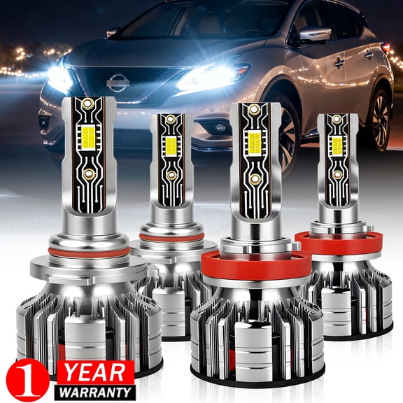 For Nissan Murano 2009-2014 LED Headlight Upgrade Kit 9005+H11/H8 Hi-Lo Beam 6000K White 4Pack