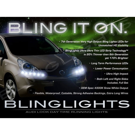 For Nissan Note LED DRL Head Lamp Light Strips Day Time Running Kit