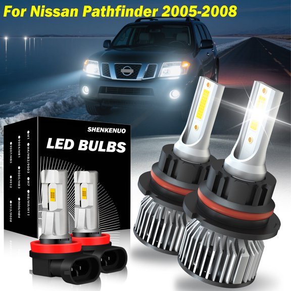 For Nissan Pathfinder 2005 2006 2007 2008 - 4x Combo LED 9007 Headlight + H11 Fog Light Bulbs Kit 6000K White 12000LM