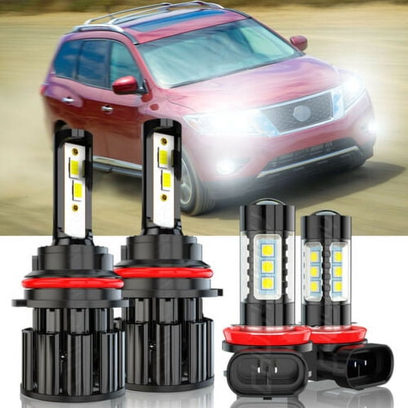 For Nissan Pathfinder 2005-2012 LED Projector Headlights Kit Hi/Lo Beam+Fog Lamp