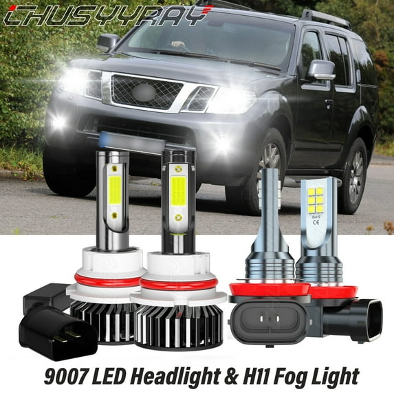 CHUSYYRAY LED Headlight Dual Beam Fog Light Bulbs Kit for Nissan Pathfinder 2009-2012 6K White 4x