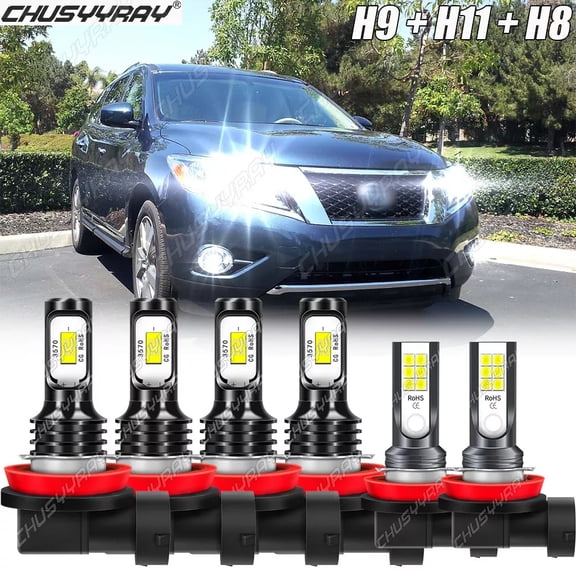For Nissan Pathfinder 2017-2020 LED Headlight High Low Beam Fog Light Bulbs Kit 6000K Pure White Qty 6