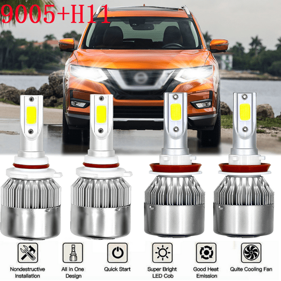 For Nissan Rogue 2008-2013 4PC LED Headlight Bulbs High&Low Beam Combo Kit 6000K