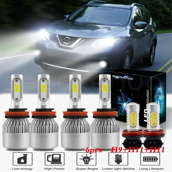 For Nissan Rogue 2014-2020 Headlights H9 LED High Beam and H11 Low Beam and H11 Fog light,6pcs