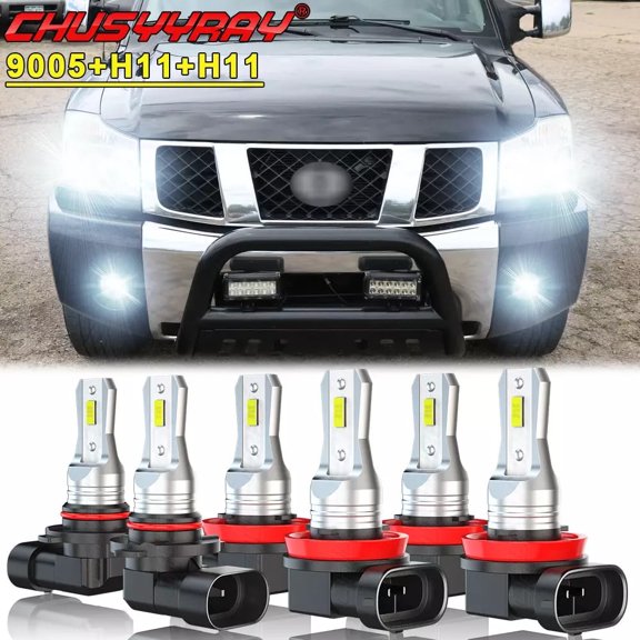 For Nissan Titan 2017 2018 2019 LED Headlight High Low Beam Fog Light Bulbs Kit White 6x
