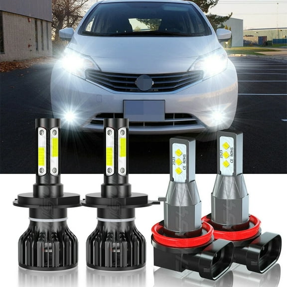 CHUSYYRAY LED Headlight Dual Beam Fog Light Bulbs Kit for Nissan Versa 2007-2018 6000K White 4x