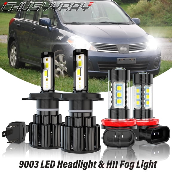 For Nissan Versa 2007-2017 2018 - H4+H11 LED Headlight Dual Beam Fog Light Bulbs Kit 6000K White 4x