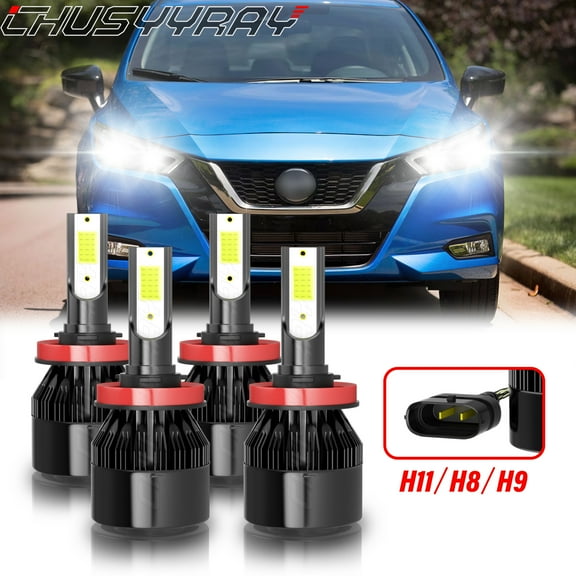For Nissan Versa 2020 2021 2022 H9 H11 COB LED Headlight High Low Beam Bulbs 6000K White 4 Pack