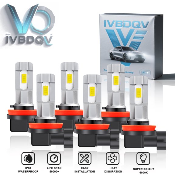 For Nissan Versa 2020-2023 H11+H11+H11 LED Headlight Hi/Lo &Fog Light Bulbs Kit 6000K