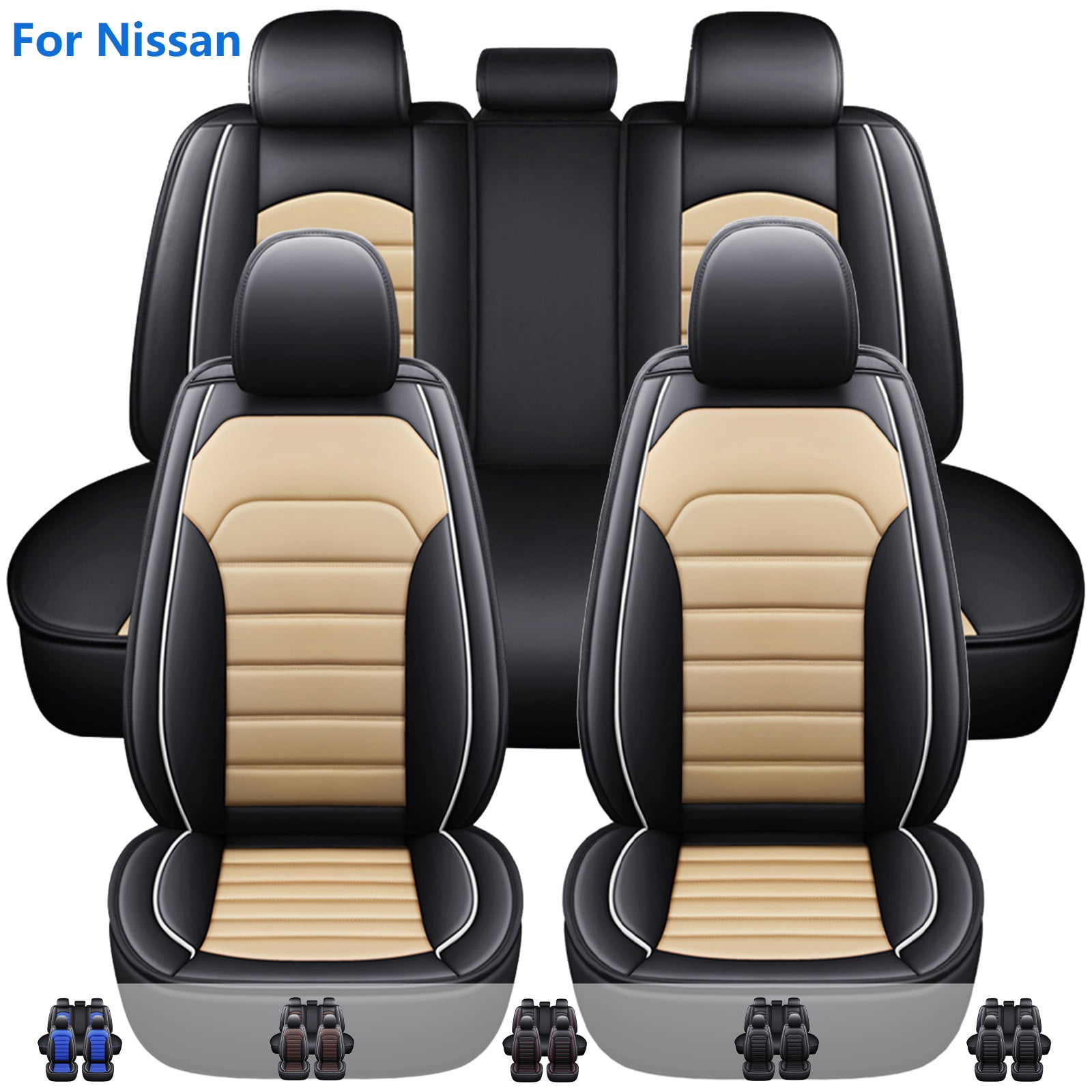 For Nissan Versa Car Seat Covers 5 Seats Full Set, Breathable PU