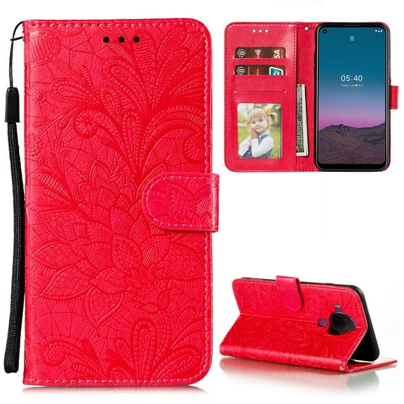 For Nokia 5.4 Lace Flower Embossing Pattern Horizontal Flip Leather Case with Holder & Card Slots