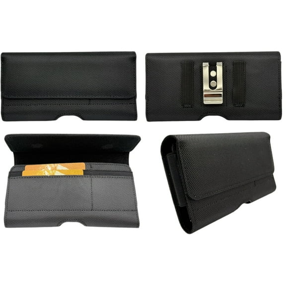 For Nokia C100 N152DL Belt Clip Credit Card 7.0 Black Pouch Case Phone Cover - (Large)