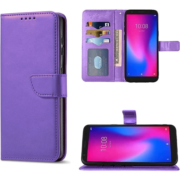 For Nokia C100 N152DL Wallet Cover Cell Phone Case + Tempered Glass - Purple