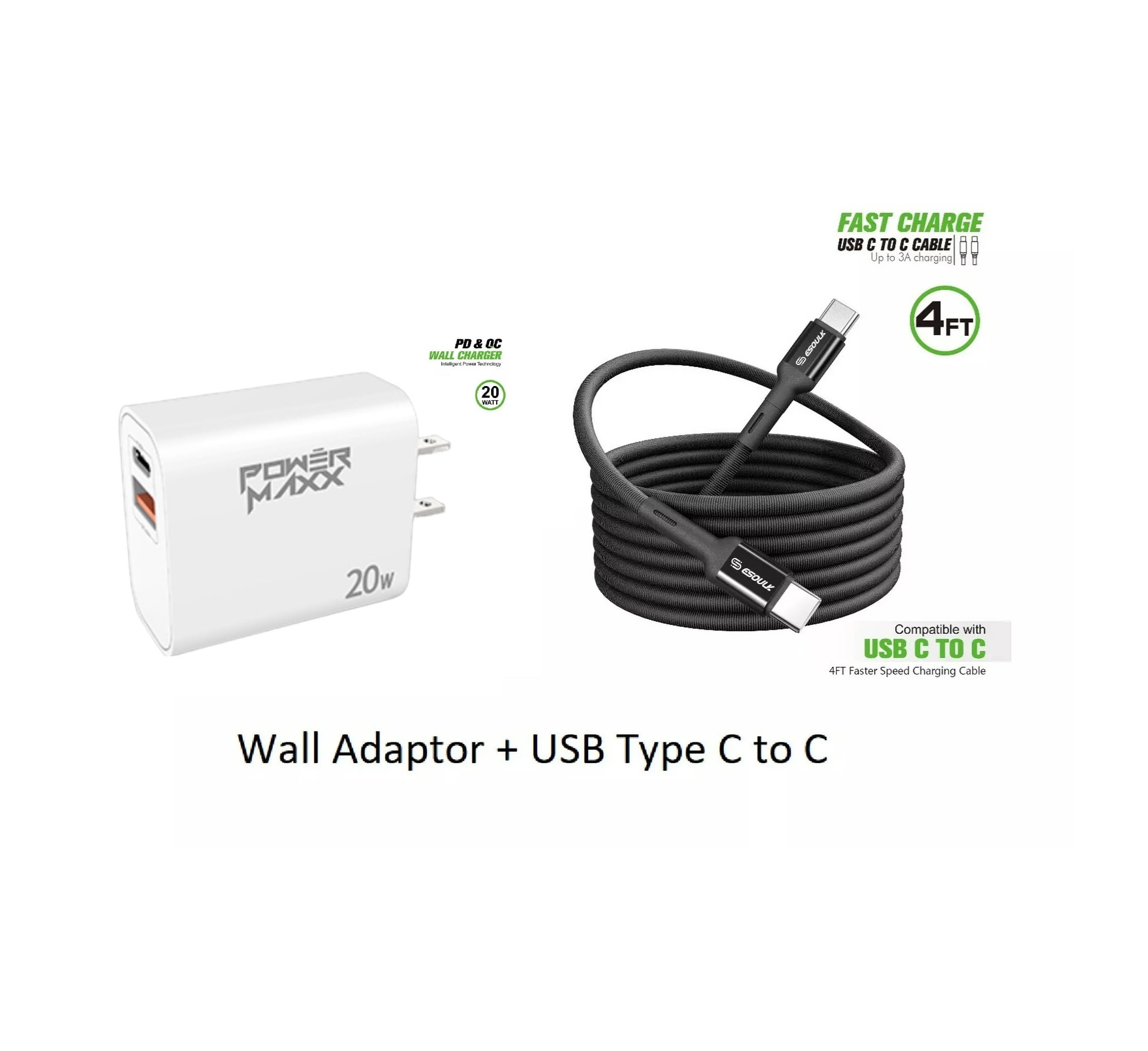 For Nokia C110 N156DL Black 18W Fast Wall Charger + 4FT Type C to