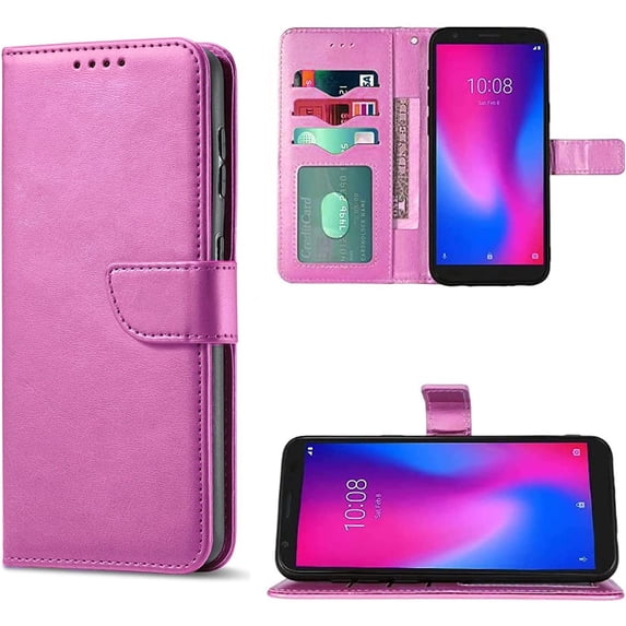 For Nokia C110 N156DL Wallet ID Flip Pouch Cover Phone Case + Tempered Glass - EM Pink