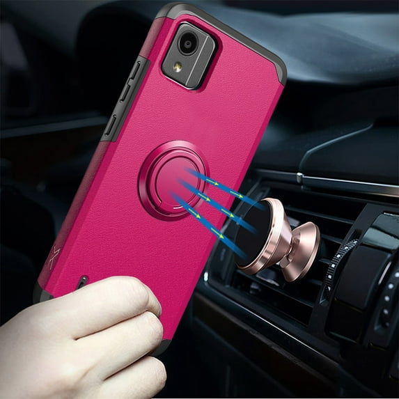 For Nokia C110 Tough Strong Hybrid With Ring Stand Case Cover - Hot Pink