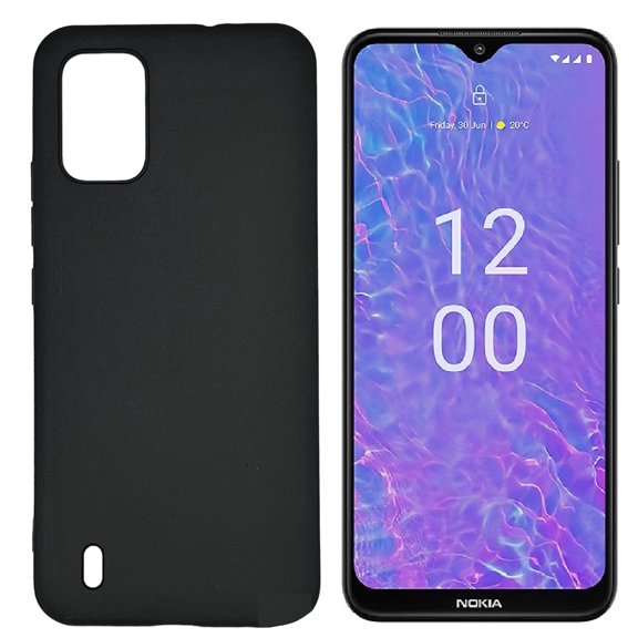 For Nokia C210 TPU Flexible Skin Cover Cellphone Case + Tempered Glass - Black