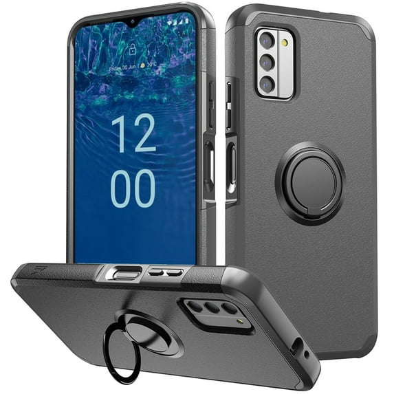 For Nokia G310 5G Tough Strong MetKase Hybrid With Ring Stand Case Cover - Charcoal Grey