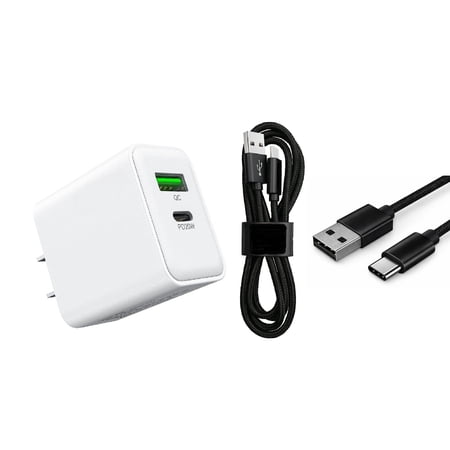 For Nokia HMD Vibe N159V 20W Fast Home Wall Travel Charger + 3FT USB A to C USB Cable