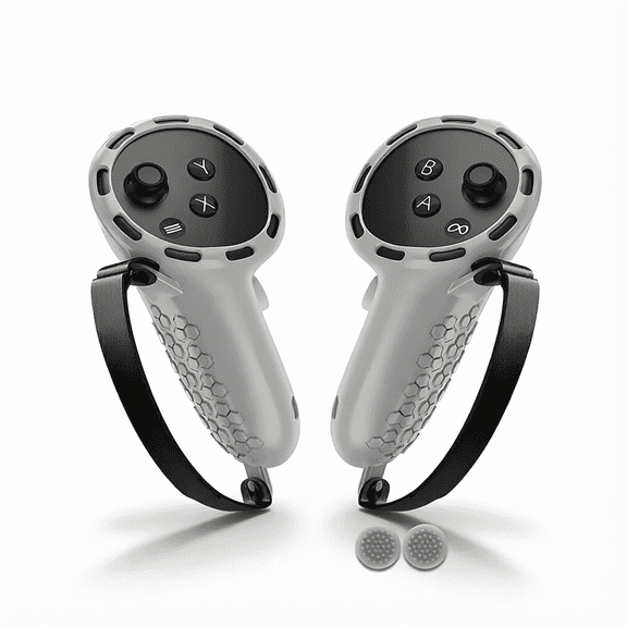 For Non Slip Silicone Controller Grip Compatible with Meta Quest 3S Oculus Quest 3 Grey Adjustable Straps Thumbstick Caps VR Accessories 1 Pair