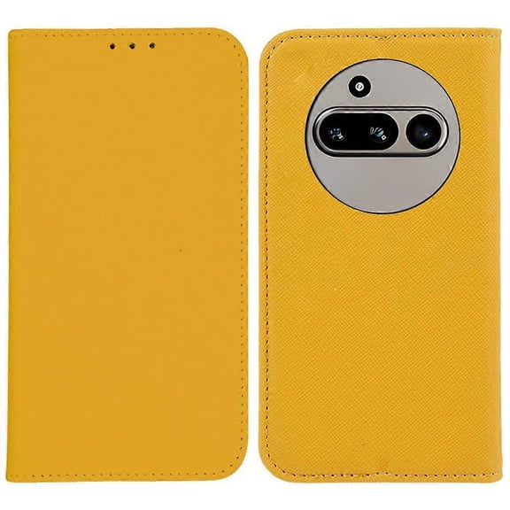 For Nothing Phone (3a) Case Cross Texture Leather Phone Cover Hidden Magnetic - Yellow