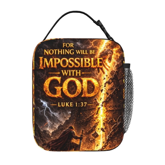 For Nothing Will Be Impossible With God Lunch Bag Tote Bag Portable Insulated Lunch Box For Beach Camping Travel Work School Office