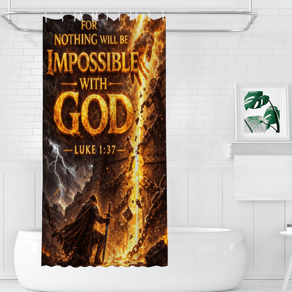 For Nothing Will Be Impossible With God Waterproof Polyester Shower Curtains, 36" x 72"