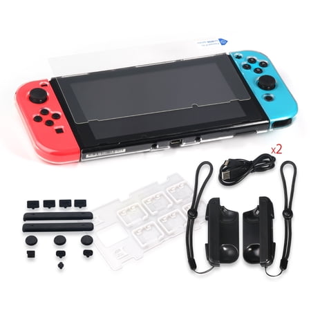 For Ns Switch Protective Accessories Cover Silicone Rubber Dust Proof Plug with Tempered Glass Screen Protector For Nintendo Switch