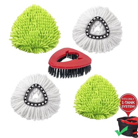 For O Cedar Spin Mop Refill With Floor Scrubber & Chenille Duster, 5 Sets Replacement Spin Mop Refill , Only Fit for Easy Wring Triangle Spin Mop