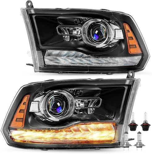 Black Headlight Assembly Pair For 2009-2018 Dodge Ram 1500 2500 3500 – Direct Replacement Halogen Headlamps