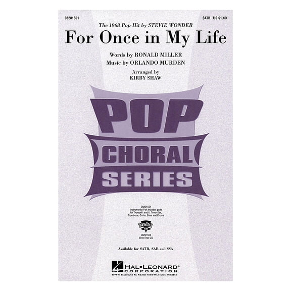 For Once in My Life ShowTrax CD Pop Choral Series