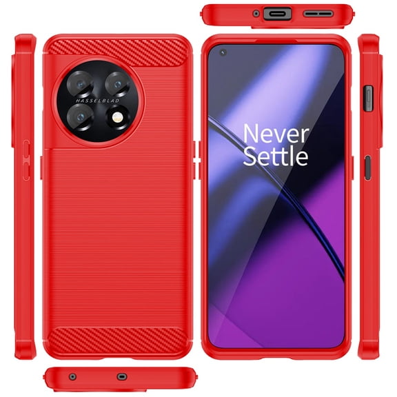 For OnePlus 11 PHB110 Carbon Fiber Design TPU 1-piece Flexible Skin Cover Phone Case - CF TPU Red