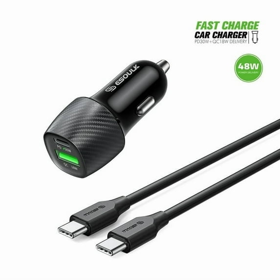 For OnePlus 15R 48W Car Charger PD + 2.4A USB with 3FT C to C cable