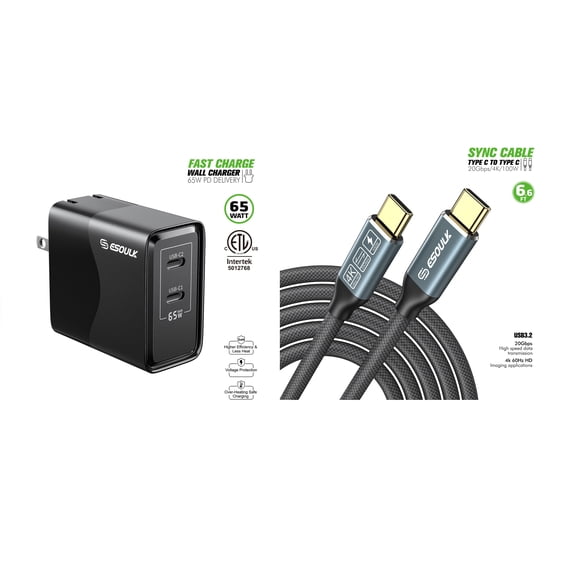 For OnePlus 15R 65W Fast Home Wall Travel Charger PD USB C + 1 X 6FT 100W Type C to C USB Cable