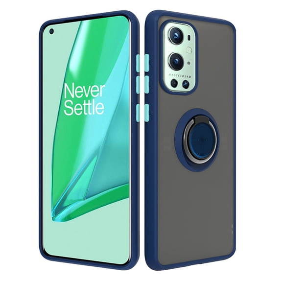 For OnePlus 9 Pro Impact Metal Ring Holder Stand Magnetic Car Mount Protective Hybrid Case Cover Blue