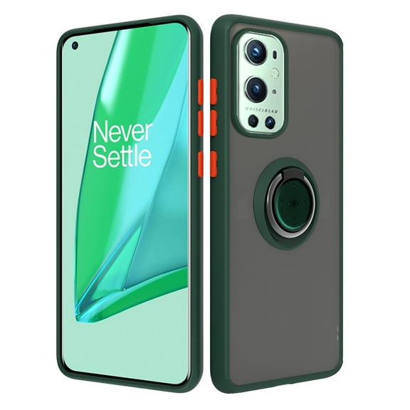 For OnePlus 9 Pro Impact Metal Ring Holder Stand Magnetic Car Mount Protective Hybrid Case Cover Green