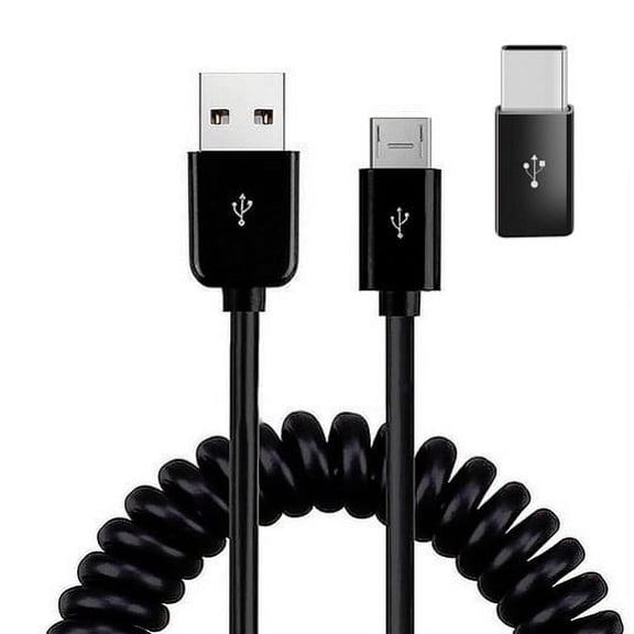 For OnePlus Nord N10 5G - Coiled USB Cable Charger Cord Micro-USB to USB-C Adapter Power Wire Sync Black