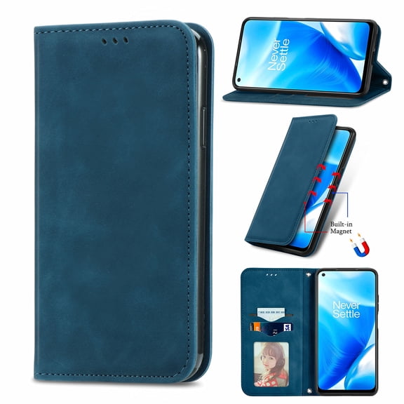 For OnePlus Nord N200 5G Case with Built-in Card Slots, Allytech PU Leather Shockproof TPU Back Protective Kickstand Magnetic Cover Wallet Purse Case for Oneplus Nord N200 5G, Blue