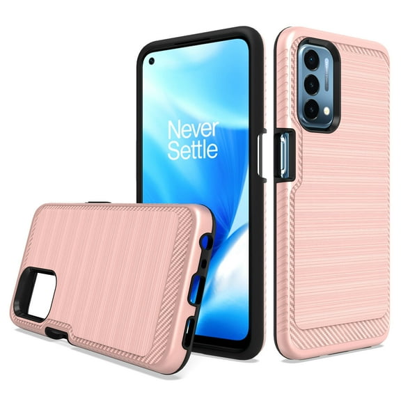 For OnePlus Nord N200 5G DE2117 DE2118 Brushed Hybrid Phone Cover Case - Lining Rose Gold