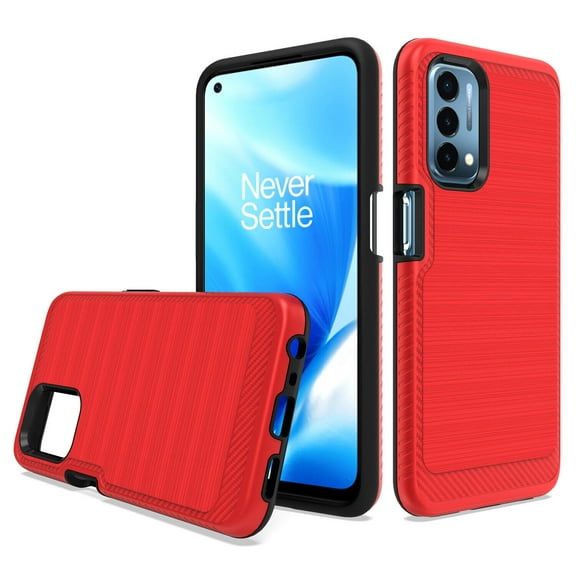 For OnePlus Nord N200 5G DE2117 DE2118 Slim Lining Brushed Hybrid Phone Cover Case - Lining Red
