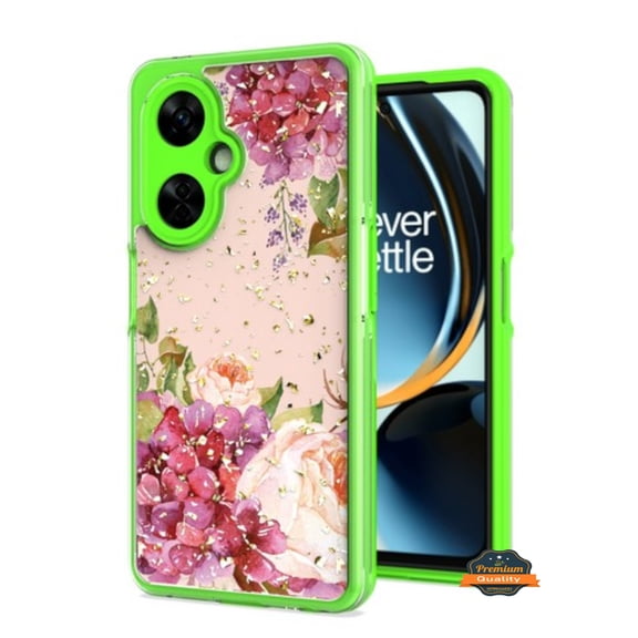 For OnePlus Nord N30 5G Fashion Pattern Design Bling Shockproof Protection Soft TPU Frame and Hard PC Back Slim Phone Case Cover by Xpression - Green Floral