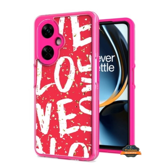 For OnePlus Nord N30 5G Phone Case Fashionable Gliiter Gold Flake Hybrid Detachable Frame Modern Pattern Stylish Rubber TPU & Hard PC Cover Love Pink