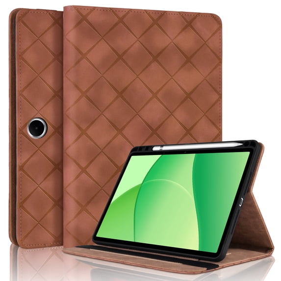 for OnePlus Pad Lite/Oppo Pad SE 11 inch Case, Rhombus Grid Pattern Multiple Viewing Angles Stand Slim Folio Cover (Brown)