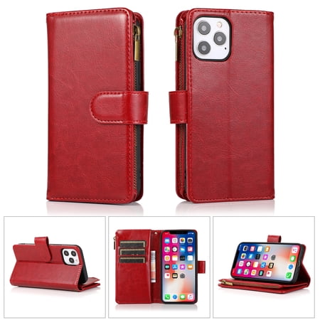 For OnePlus Nord N30 5G Luxury Wallet Card ID Zipper Money Holder Case Cover - Red